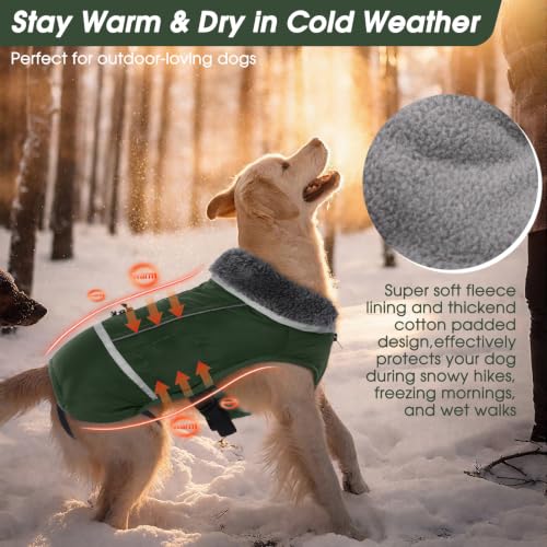 QBLEEV Warm Dog Coat, Reflective Dog Jacket, Waterproof Dogs Winter Coat - color: Armygreen, size: Medium
