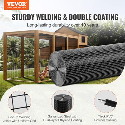 VEVOR Hardware Cloth, 48'' x 100' 1/2inch Galvanized Wire Mesh Roll, 19 Gauge Chicken Wire Fencing Roll, Vinyl Coating Metal Wire Mesh for Chicken Coop Barrier, Rabbit Snake Fences, Poultry Enclosures - size: 1/2inch 48'' x 100'