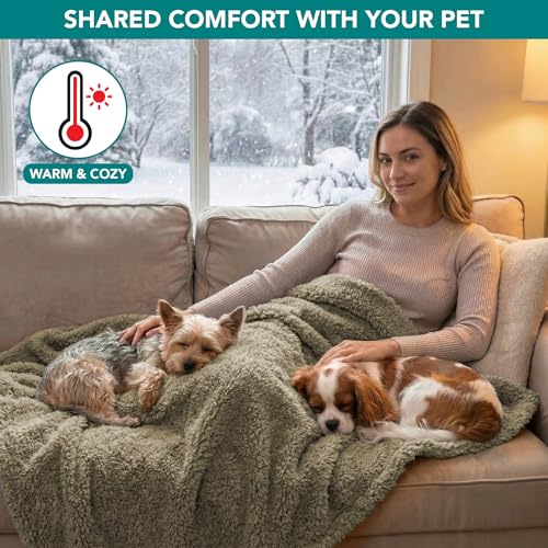 PetAmi Fluffy Sherpa Waterproof Dog Blanket for Medium Pet Cat 29x40, Taupe - color: Taupe, size: Medium (29x40)