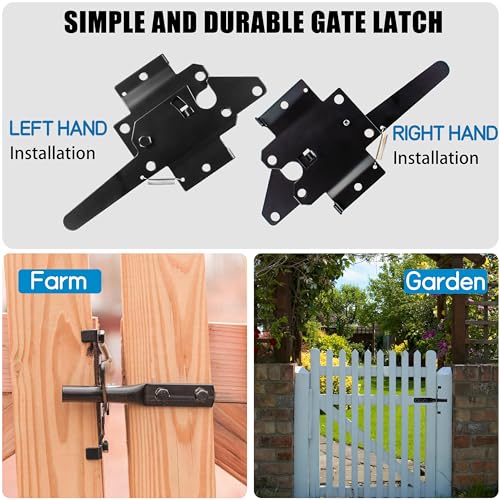 Gate Latch for Wood Fence, Heavy Duty Self Locking, Automatic Release, Black