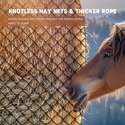 6×6ft Large Round Bale Hay Nets for Horses, 6x6 ft Hay Net for Horses Slow Feed Knotless, Slow Feeder Hay nets for Horses, Fits Round Bales 4x4ft, 5x5ft, 6×6ft, Square Bales 3x3x8ft and 4x4x8ft - size: 6x6 Ft