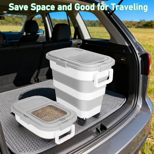 30LB Dog Food Storage Container with Wheels, Lid, Handle, Cup and Scoop - color: 30 Lbs Grey