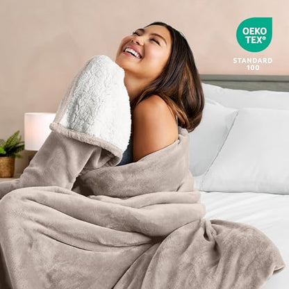 Bare Home Sherpa Fleece Blanket (Throw, Pebble) - color: 09 - Light Taupe, size: Throw/Travel