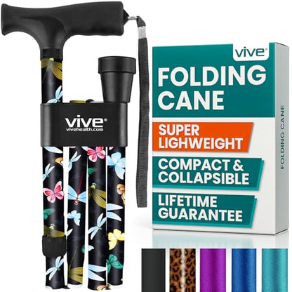 Vive Folding Cane - Foldable Walking for Men, Women Fold-up & Collapsible - color: Black Butterfly
