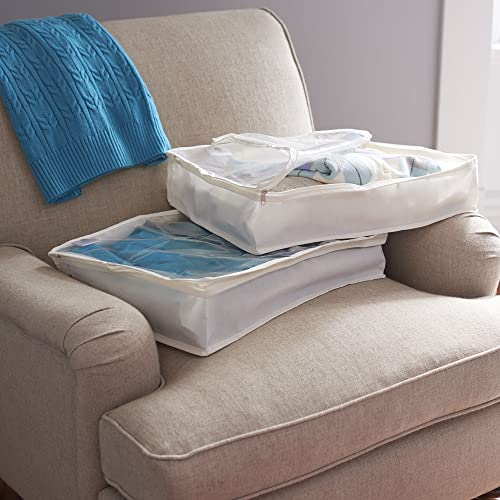 Household Essentials Canvas Sweater Storage Bags 2 Pack, Breathable Under Bed & Closet Organizer with Clear Window & Zipper, Soft-Sided Storage for Sweaters, Blankets & Linens - size: 2-Pack, style: Sweater Storage Bag