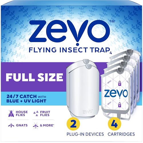 Zevo Flying Insect Trap for Fruit Flies & Gnats, 2 Plug-in Bases, 4 Refills - style: 2 Devices & 4 Cartridges