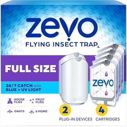 Zevo Flying Insect Trap for Fruit Flies & Gnats, 2 Plug-in Bases, 4 Refills - style: 2 Devices & 4 Cartridges