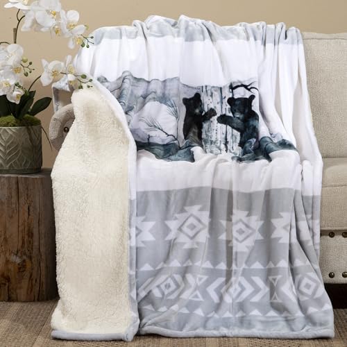 Carstens, Inc. Dean Crouser Plush Sherpa Fleece Oversized Throw Blanket 54" x 68", Mama Bear & Cubs - color: Mama Bear & Cubs