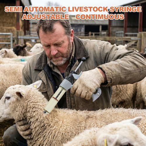50ml Semi-Auto Repeating Livestock Syringe Gun, 5 Dose Settings - color: Silver Gray50ML