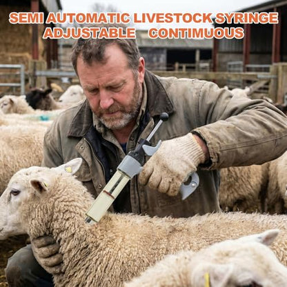 50ml Semi-Auto Repeating Livestock Syringe Gun, 5 Dose Settings - color: Silver Gray50ML