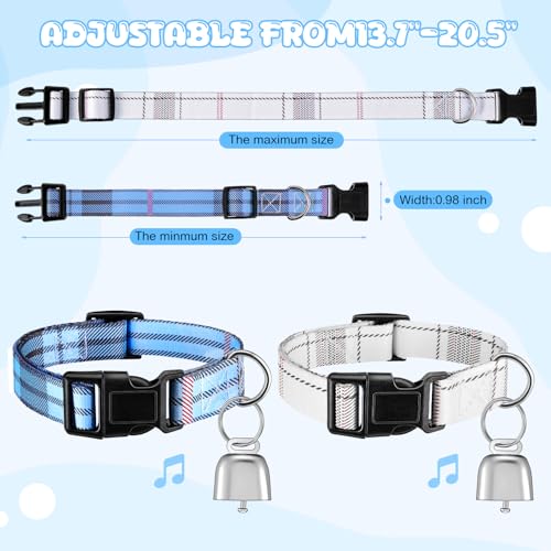 2 Pack Plaid Goat Collars with Bells, Blue White Boy Style for Pygmy Goats - style: Plaid