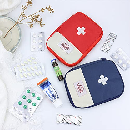 4 Pack 7 x 5 Travel Mini First Aid Pouch, Portable Outdoor First Aid Medical Bag Multi-function Emergency Medicine Storage Bag (Red & Blue)