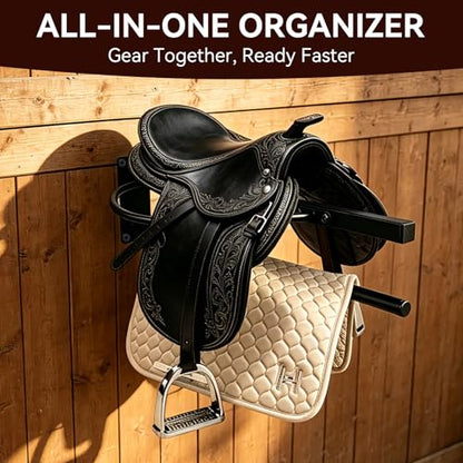 2 Pack Saddle Rack with Pad Bar, Wall Mounted Horse Saddle Stand
