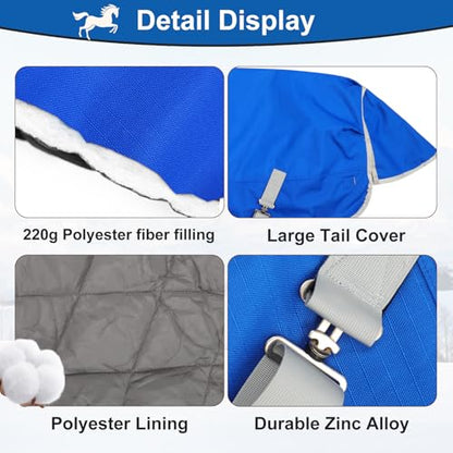 Miniature Horse Pony Horse Blanket, 1200D Winter Turnout Blanket for Pony Breeds/Tiny Horse/Small Breed Horse/Foal,Donkey Blanket Medium Weight with 220g Polyester Liner(51inch, Blue) - size: 100cm-51inch