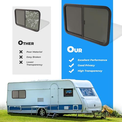 HECASA 35" W X 22" H RV Window Teardrop Horizontal Slide RV Window W/Trim Ring & Net Screen Fit for 1-1/2" Wall Cargo Travel Trailer, Camper, Cargo Van - size: 35" W x 22" H