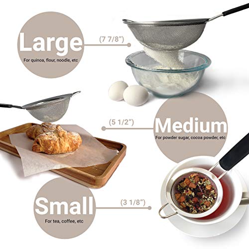 Fine Mesh Strainer Set of 3, Stainless Steel with Insulated Handle Sieves