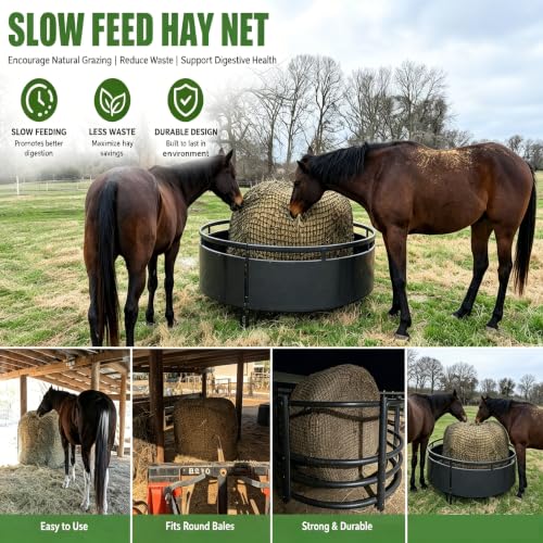 7 * 7ft Round Bale Hay Net 1.75" Knotless Slow Feed Hay Net, Heavy Duty Hay Saver Net Holds 800 lbs, UV Resistant Horse Hay Net for Round Bales, Horses, Cattle, Goats & Sheep - color: 7*7FT