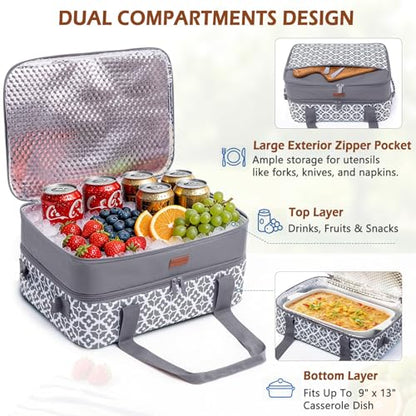 BAGSPRITE Double-Layer Insulated Casserole Carrier for 9" x 13" Baking Dish - color: Grey