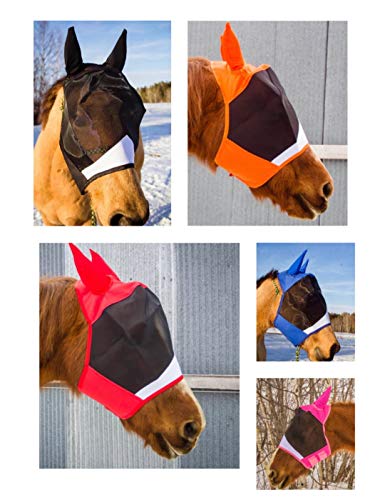 Horse Fly Mask with Ears 5 Colors Stretchable Ears Net Breathable Protect from Bugs and Flies Hood Veil Tack Equestrian Shows Trails (Orange)