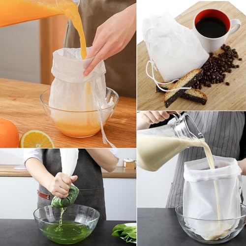 2 Pack Reusable 150 Micron Fine Mesh Bag Nut Milk Bag, Nylon Nut Bag Strainer for Straining FruitJuice,Apple Grape Wine Press,NutMilk,Yogrut,Doufu,Almond, Coffee with Drawstring (11.8x11.8in)