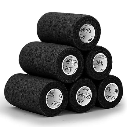 OK TAPE Self Adherent Cohesive Bandages Wrap 6Packs 4" x 5 Yards - color: Black, size: 4 In x 5 Yards