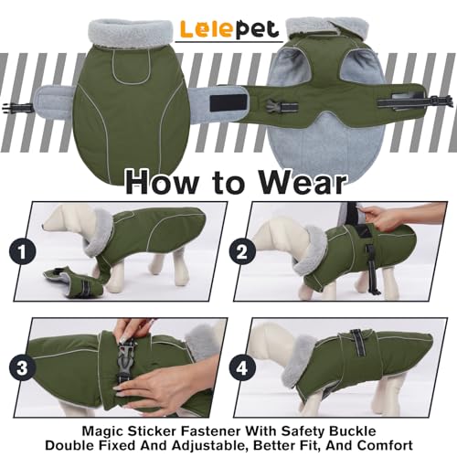 Lelepet Dog Coats for Medium Dogs Waterproof Dog Jacket with Adjustable Fit - color: Army Green, size: M