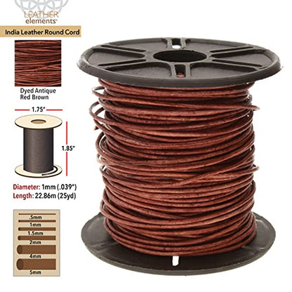 The Beadsmith Leather Cord – Dyed Antique Red Brown– 1mm Spool – 25 Yards/22.86 Meters – Indian Leather Thong Ideal for Braiding, Beading, Necklaces, Fine Lacing, Hair Accessories & DIY Jewelry Making - size: 1mm, style: Dyed Antique Red Brown – 25 Yards