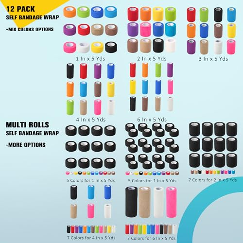 8 Pack Self Adhesive Bandage Wrap, 3 in x 5 Yards Vet Wrap Tape, Skin | Non-Woven Self Adherent Cohesive Bandage for Thumb, Finger, Wrist, Knee, Ankle - color: Skin