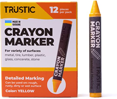 Universal Crayon Wax Marker for Industrial and Craft Detailed Marking on Lumber Metal Carton Ceramics Concrete Glass Plastic Tire 4 x 1/2", Pack of 12 (Yellow) - color: Yellow