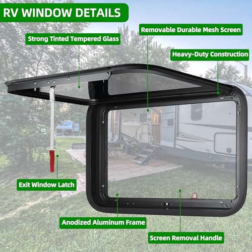 RV Exit Windows,36"W x 22"H RV Emergency Exit Windows for Cargo Trailer - size: 36"W x 22"H