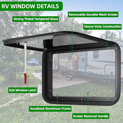 RV Exit Windows,36"W x 22"H RV Emergency Exit Windows for Cargo Trailer - size: 36"W x 22"H