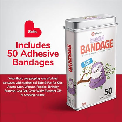 BioSwiss Bandages, Sloth Shaped Self Adhesive Bandage Set, Latex Free, Sterile Wound Care, 50 Count - size: 50-Count Tin, style: Sloth