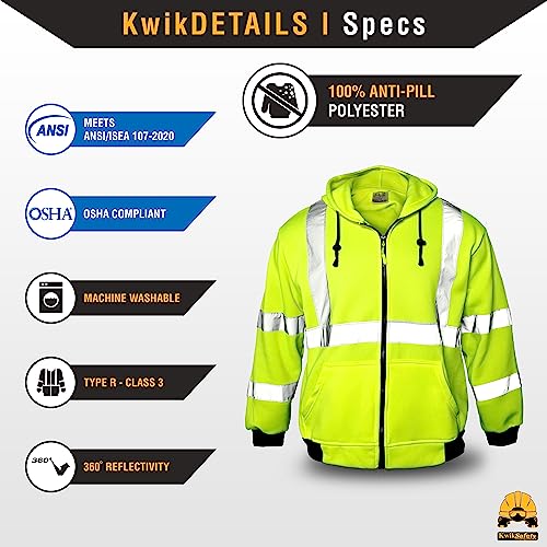 KwikSafety - Charlotte, NC - Men's Fleece Safety Hoodie | PPE Hi Vis Lightweight Reflective Jacket - color: Yellow, size: X-Large