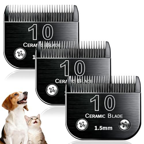 Dog Grooming Clipper Blades Replacement Compatible with Andis Dog Clippers | #10 Blades Compatible with Most Oster A5,Wahl KM Series Pet Clippers, Black, 3-Pack - size: Black(10)