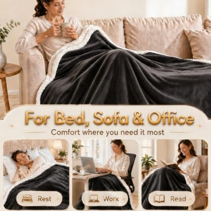 Heated Blanket Electric Throw Size 50''x60'' with 9 Heating Levels, 1-10 Hour Auto Shut Off, Machine Washable, Flannel & Sherpa Double-Sided Soft Warming Blanket for Couch, Bed, Office - Dark Grey - color: 02-dark Grey, size: 50''x60''(Throw)