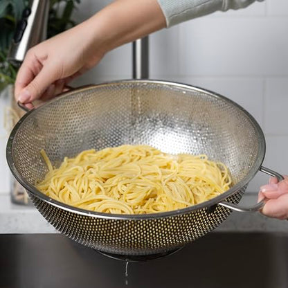 Fox Run Large Colander Set, Set of 2 Stainless Steel Kitchen Strainers with Handles, Includes a 5 Quart and a 3 Quart Pasta Strainer - size: 5 Quart and 3 Quart Colanders