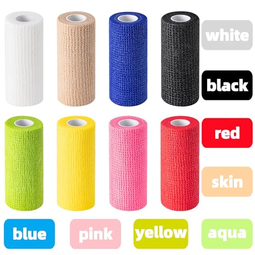 8 Pack Self Adhesive Bandage Wraps,2" X 5 Yards Elastic Bandage Wrap - color: Multicolour, size: 4 Inch