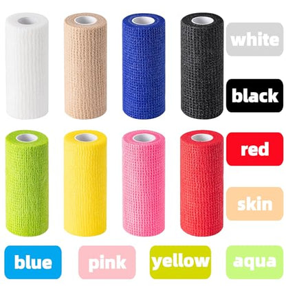 8 Pack Self Adhesive Bandage Wraps,2" X 5 Yards Elastic Bandage Wrap - color: Multicolour, size: 4 Inch