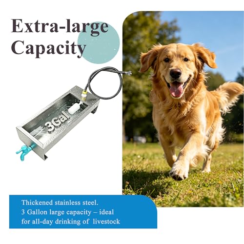 Automatic Livestock Waterer Drinking Trough Large Dog Water Bowl Dispenser 3 Gallon Stainless Steel with Float Valve for Cattle Chicken Goat Horse Pigs Poultry Outdoor Animals - size: 3 Gallon