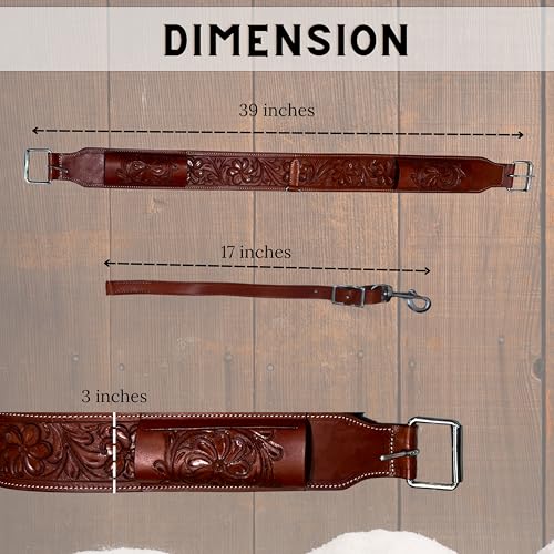 Hulara Western Carved Leather Rear Flank Back Saddle Girth Cinch Belt with Bucking Strap Comfytack |Premium Flank Cinch Belt Leather Horse Girth - color: Brown Flower