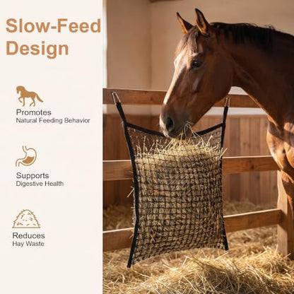 4 Pcs Hay Nets for Horses, Large Capacity Slow Feed Hay Bags for Horses, Goats, Sheep, Donkey, Easy to Fill and Hang, 35 x 31 Inch, Black