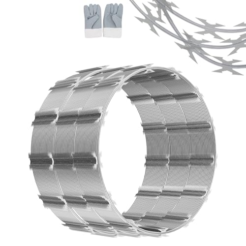 345 FT Razor Wire, 7 Rolls, Concertina Fencing with Warning Sign | Hot-dip galvanized steel, silver. For fence, wall, garden & commercial security. Easy to install. Durable & rust-resistant. - size: 345 FT, style: 7 Rolls