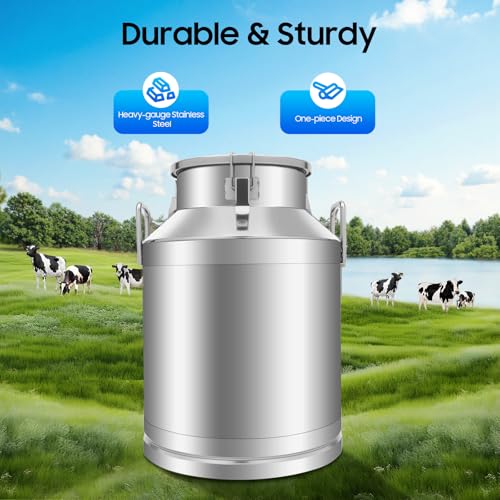 13.25Gal/50L Milk Can Stainless Steel Seamless Milk Jug Milk Pail, Anti-Leak Liquid Storage Container with Tight Lid and Handle - size: 50L
