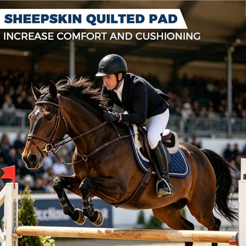 Half Saddle Pad with Faux Wool Lining, Horse Half Pad for English Saddle, Shock Absorbing, Non-Slip & Breathable