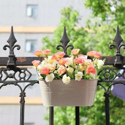 3 Pack Metal Railing Planters, 10.5" Oval Hanging Flower Pots with Detachable Hooks & Drainage Holes, Fits Rails up to 2.36", Galvanized Iron Fence Bucket for Balcony Garden Patio - Gray - color: Gray, size: 3 Pack, 10.5"L x 5.7"W x 4.7"H