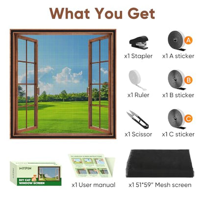 Adjustable DIY Cat Window Screen Fits Any Size Smaller Than 51"x 59" - color: Black