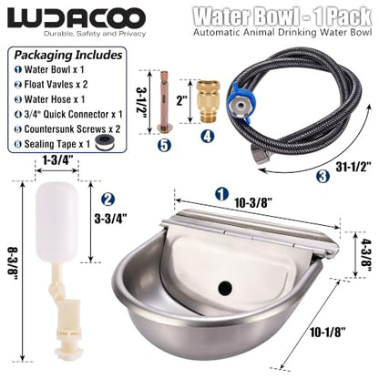 Automatic Animal Drinking Water Bowl, Stainless Steel Dog Water Bowl with 2 Float Valves, Livestock Automatic Water Bowl Dispenser with Drain Hole for Dogs, Cats, Chickens, Cattle, Horses