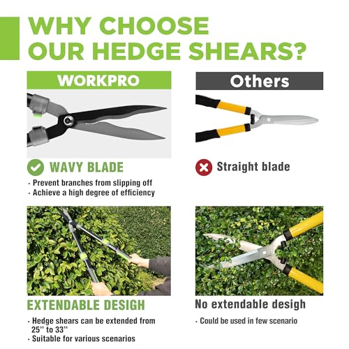 WORKPRO Extendable Hedge Shear, 25"-33" Manual Hedge Clipper/Bush Cutter - size: 25"-33"