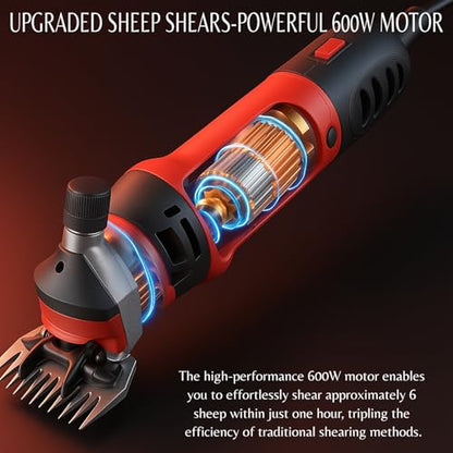 Sheep Shears 500W Professional 6 Speeds, Heavy Duty Sheep Clippers for Sheep, Alpacas, Goats and Thick Coat Animals - color: Red