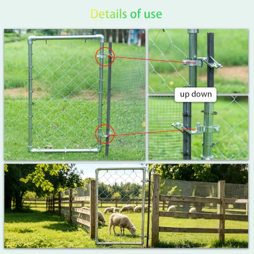 2-Pack T-Post Gate Hinge Kit, 1-5/8" Female Hinges and Hinge Pins, Galvanized Steel, 200° Swing for Chain Link/Metal Gates, Farm & Garden